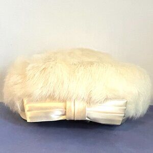 Vintage 1960s Fur Pillbox Hat Jackie Diana Satin Bow Cream
